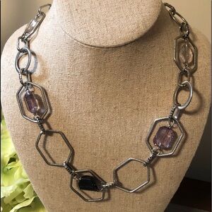 Lia Sophia Textured Silver/Purple/Grey/Black Faceted Stone Necklace